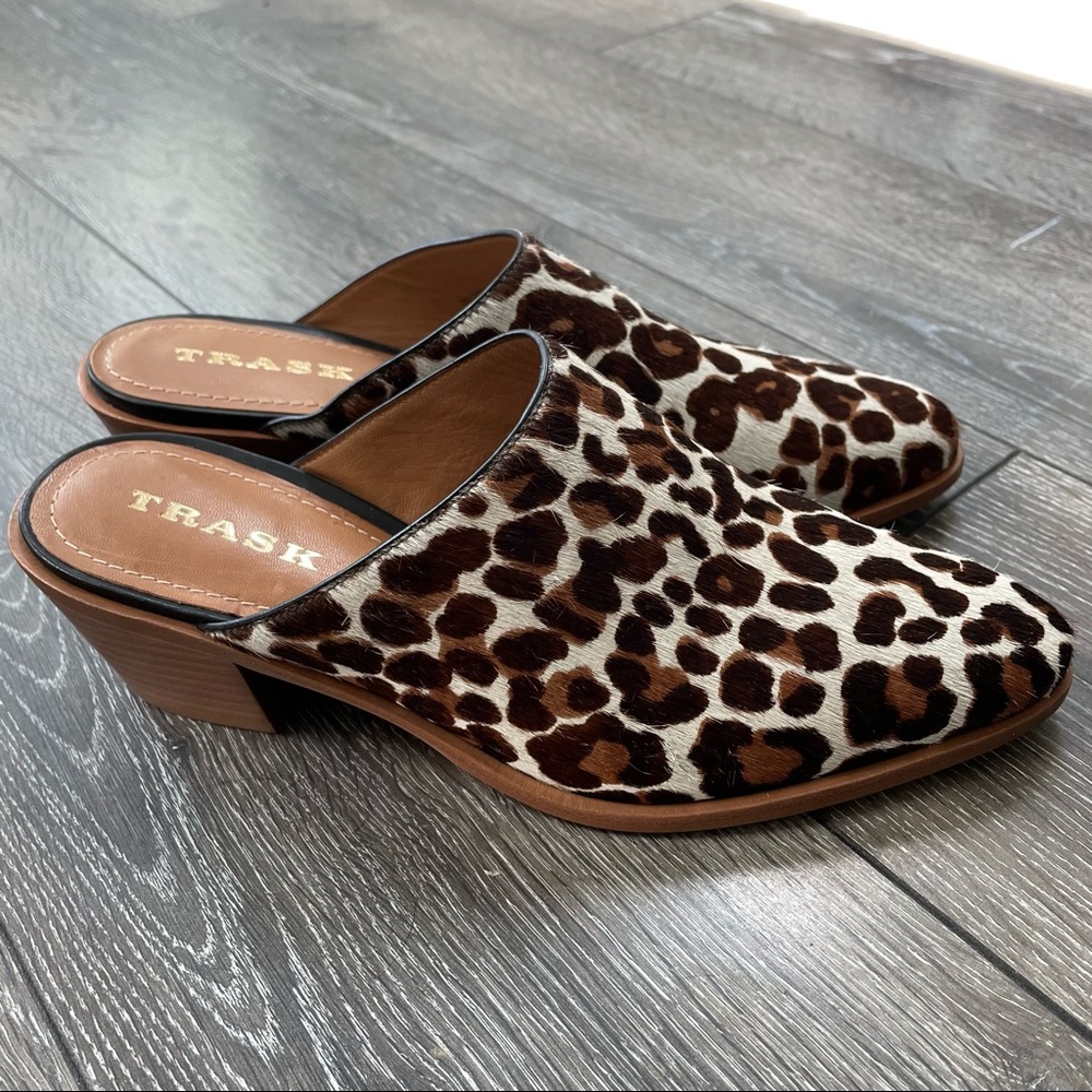 H.S Trask calf hair mules leopard women’s size 7 with heel